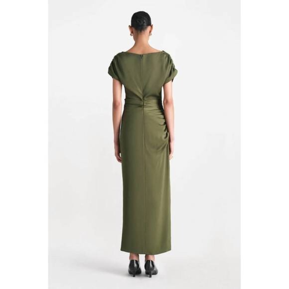 Lela Rose Heather Crepe Satin Ruched Dress Gown Forest Green - Picture 7 of 14
